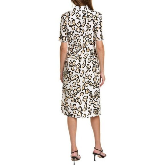 💕ST. JOHN💕 Printed Silk Dress ~ 100% Silk White Cheetah Print Large - Picture 3 of 10